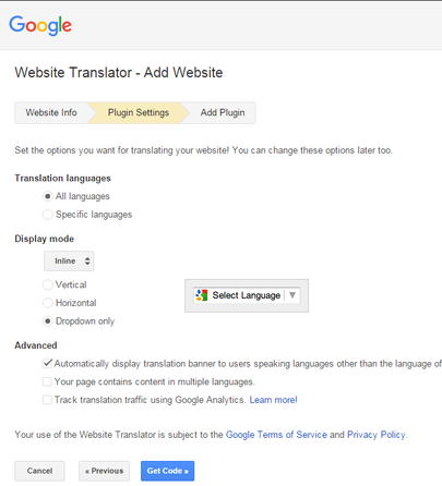 Google Translate-Dropdown