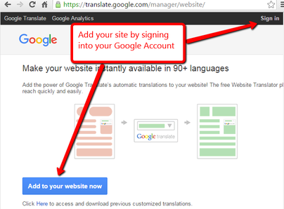 Adding  site to Google  Translate